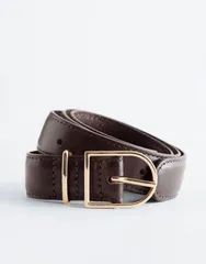 アンドアザーストーリーズ レディース アクセサリー ベルト レザー Other Stories leather belt with gold buckle in chocolate BROWN ブラウン