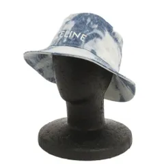 セリーヌ CELINE バケットハット ブリーチ加工 ロゴ 刺繍 2AUO4866M 青 ブルー S 帽子