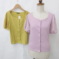イング INGNI ブラウス ニット 2枚セット 半袖 レース ピンク 黄 イエロー M
