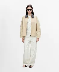 マンゴ レディース アウター ジャケット・ブルゾン コントラスト コットン MANGO Womens Contrast Collar Cotton Jacket Light Pastel Gray グレー