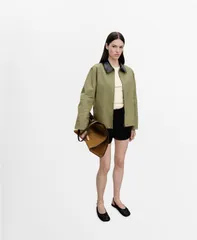 マンゴ レディース アウター ジャケット・ブルゾン コントラスト コットン MANGO Womens Contrast Collar Cotton Jacket Khaki カーキ