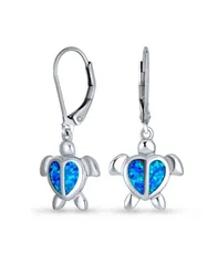 ブリング レディース アクセサリー ピアス・イヤリング Bling Jewelry Nautical Dangle Synthetic Opal Hearturtle Drop Earrings in Sterling Blue ブルー