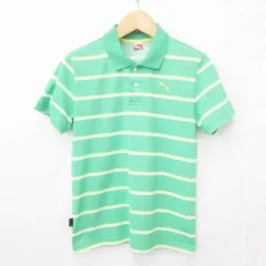 プーマ PUMA ポロシャツ ゴルフ スポーツウェア 半袖 ロゴ ボーダー 緑 黄 白 グリーン イエロー ホワイト M