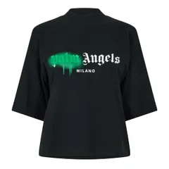 パーム・エンジェルス レディース トップス Tシャツ クロップド Palm Angels Womens Miami Cropped TShirt Black Gree ブラックのサムネイル