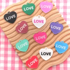 【1141】100個 デコパーツ ハート Love プレート チャーム ミックス まとめ売り ガチャ詰め キーホルダー かわいい アンブレラマーカー ワークショップ セット