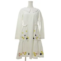 チェスティ Chesty 美品 21A503 ワンピース 長袖 膝丈 ティアード 白襟 フラワー刺繍 0 白 ホワイト 1022 IBO82