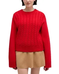 ガニー レディース アウター ニット・セーター クルーネック ウール GANNI Wool Blend Crewneck Chunky Cable Sweater Mars Red レッドのサムネイル