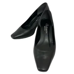 artemis by diana アルテミス by ダイアナ パンプス 無地 スクエアトゥ チャンキーヒール レザー 24 黒 ブラック