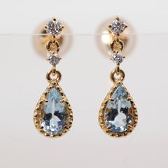 2.00ct天然ブルーサファイア&ジルコンダイヤモンドK14GP仕上ピアス 