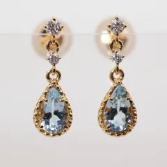 美品 ヴァンドーム青山 アクアマリン×ダイヤ ドロップ ピアス/24-4231
