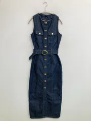 ZARA ザラ ワンピース USA XS ネイビー デニム コットン 無地 袖なし ロング・マキシ丈 タイト