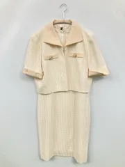courreges クレージュ セットアップ 11AR アイボリー ツイード 無地 チェック柄 シングル