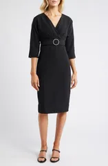 エリザジェイ レディース トップス ワンピース Eliza J Faux Wrap Cocktail Dress Black ブラック