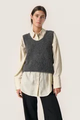 ソークドインラグジュアリー レディース アウター パーカー・スウェット Vネック コート ニット Soaked in Luxury Slvenessa VNeck Fluffy Knit Waistcoat Grey Melange グレー