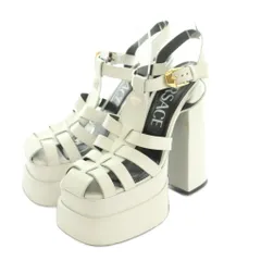 ヴェルサーチ ヴェルサーチェ VERSACE サンダル ストラップ プラットフォーム ブロックヒール ハイヒール 38 25.0cm 白 /MI ■GY62のサムネイル