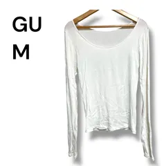 a2317 GU ジーユー リブUネックT 長袖 ホワイト Mサイズ 綿混 カットソー