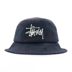 stussy バケットハット L/XL グレー 千鳥格子 チェック ストックロゴ 刺繍 Big Logo Check Bucket Hat