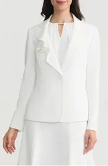 カスパール レディース アウター ジャケット・ブルゾン フリル KASPERuffle Lapel Jacket Lily White ホワイト