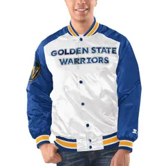 スターター メンズ アウター ジャケット・ブルゾン サテン Menstarter WhiteRoyal Golden State Warriors Renegade Satin FullSnap Varsity Jacket White ホワイト