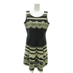 エムズグレィシー M'S GRACY 美品 ワンピース ノースリーブ レース装飾 ラウンドネック 40 黒 ブラック ベージュ /YJ ■GY61