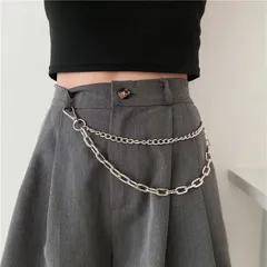 シルバー  2連チェーン チェーン付きベルト W003