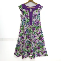 ローラアシュレイ ワンピース トップス フレンチスリーブ 花柄 レディース 11サイズ 紫×緑×青 Laura Ashley 【中古】