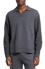 セオリー メンズ アウター パーカー・スウェット ウール セーター Theory Boiled Merino Wool Johnny Collar Sweater Dark Grey Melangeのサムネイル