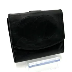 シャネル CHANEL ココマーク Wホック 二つ折り財布 コンパクト財布 お札入れ 男女兼用 ブラック 黒 レザー