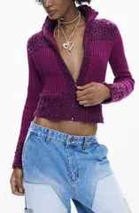 デジグアル レディース アウター パーカー・スウェット カーディガン Desigual Mixed Stitch Zip Cardigan Purple パープルのサムネイル