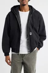 オベイ メンズ アウター ジャケット・ブルゾン コットン Obey Randy Hooded Cotton Jacket Black Faded Wash ブラックのサムネイル