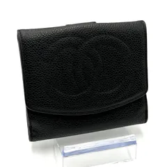 シャネル CHANEL キャビアスキン ココマーク Wホック 二つ折り財布 お札入れ 男女兼用 ゴールド金具 ブラック レザー