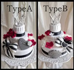 クレイケーキ　フェイクケーキ　ストライプリボン　ローズローズ