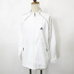 アディダス adidas ゴルフ スポーツウエア ジャケット ジャンバー ジップアップ スタンドカラー 白 黒 ホワイト ブラック M