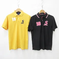 スリクソン SRIXON ゴルフ スポーツウエア ポロシャツ 2枚セット 半袖 刺繍 アップリケ 黄 黒 イエロー ブラック L