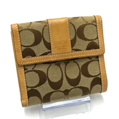 コーチ COACH シグネチャー 二つ折り財布 お札入れ 男女兼用 ブラウン ベージュ シルバー金具 レザー