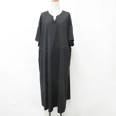 ワンピース ロング 半袖 スリットネック フレア 大きいサイズ 黒 ブラック 6L