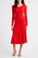 エリータハリ レディース トップス ワンピース セーター Elie Tahari The Delaney Long Sleeve Rib Sweater Dress Red Bliss レッド