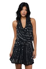 웨어 하우스 여성 탑스 원피스 미니 스팽글 Warehousequin Cowl Front Flippy Mini Dress Black 블랙