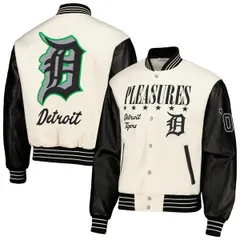 プレジャーズ メンズ アウター ジャケット・ブルゾン Mens PLEASURES White Detroitigers FullSnap Varsity Jacket White ホワイトのサムネイル