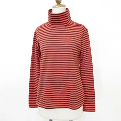 ルコックスポルティフ le coq sportif ゴルフ スポーツウエア シャツ 長袖 タートルネック ボーダー 刺繍 裏起毛 赤 黒レッド ブラック L