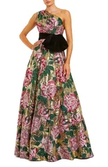 マックダガル レディース トップス ワンピース ベルベット スパンコール Mac Duggal One Shoulder Sequin Ballgown With Velvet Bow Gold Multi ゴールド