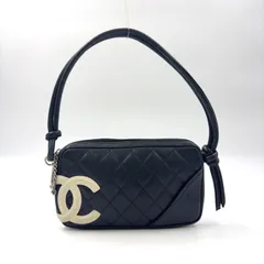 CHANEL カンボンライン アクセサリーポーチ シリアル番号10番台 カーフスキン ブラック ハンドバッグ シルバー