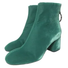 ファビオルスコーニ FABIO RUSCONI 美品 ベロア ショートブーツ チャンキーヒール シューズ 靴 37 約23.5cm～24.0cm 緑 グリーン IBO81 /X