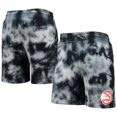 ニューエラ メンズ ボトムス ハーフパンツ・ショーツ ショートパンツ フリース Mens New Era Black Atlanta Hawks Fleece TieDye Shorts Blackのサムネイル