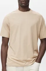 マンゴ メンズ トップス Tシャツ リラックスフィット コットン リネン MANGO Relaxed Fit Cotton Linen Raglan TShirt Beige ベージュ