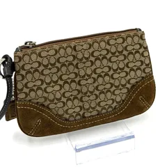 コーチ COACH シグネチャー リストレット ポーチ 小物入れ 男女兼用 シルバー金具 ブラウン レザー