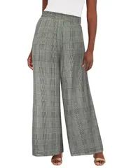 ジェシカロンドン レディース ボトムス レギンス ワイドレッグ プチ ニット Jessica London Petite Stretch Knit Wide Leg Pant Black Ivory Glen Plaid アイボリー