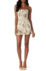 アディクテッド レディース トップス ワンピース フラワー柄 ミニ ストラップレス レース フラワー EDIKTED Floral Tapestry LaceUp Back Strapless Minidress Cream クリーム