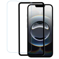 HUAKE 目の疲れ軽減 93% ブルーライトカット【1枚入り +ガイド枠付き】iPhone 16e / iPhone 14 / iPhone 13 / iPhone 13 Pro 用 ガラスフィルム 保護フィルム ガイド枠付き