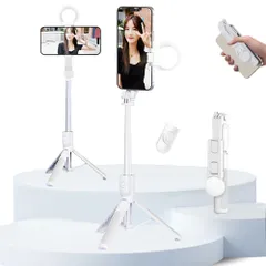 自撮り棒 iphone 軽量 スマホスタンド スマホ 自撮り棒 携帯 三脚 スマホ コンパクト スタンド セルカ棒 360°+270°可調節 iPhone android兼用 コンパクト 軽量 LEDライト リモコン付き 折りたたみ式 7段階伸縮＆120cm